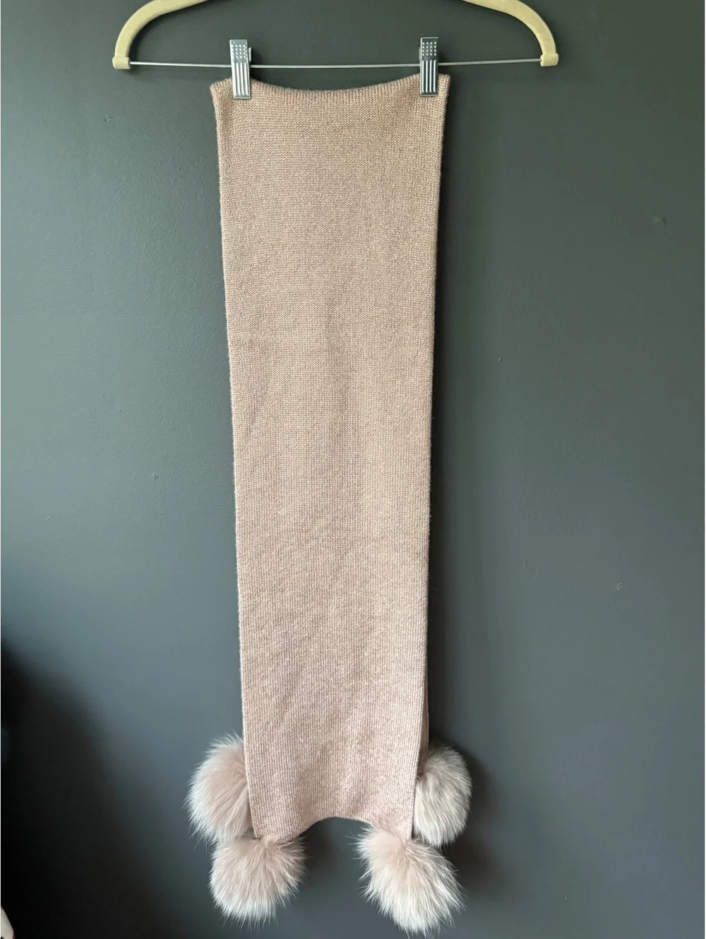 Mitchie's Pink Wool Scarf with Faux Fur Pom Poms